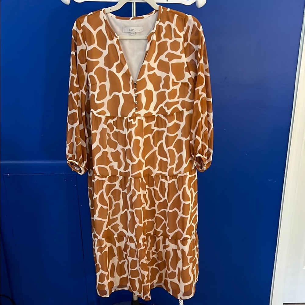 LOFT Brown and Cream Plunge Neck Sundress